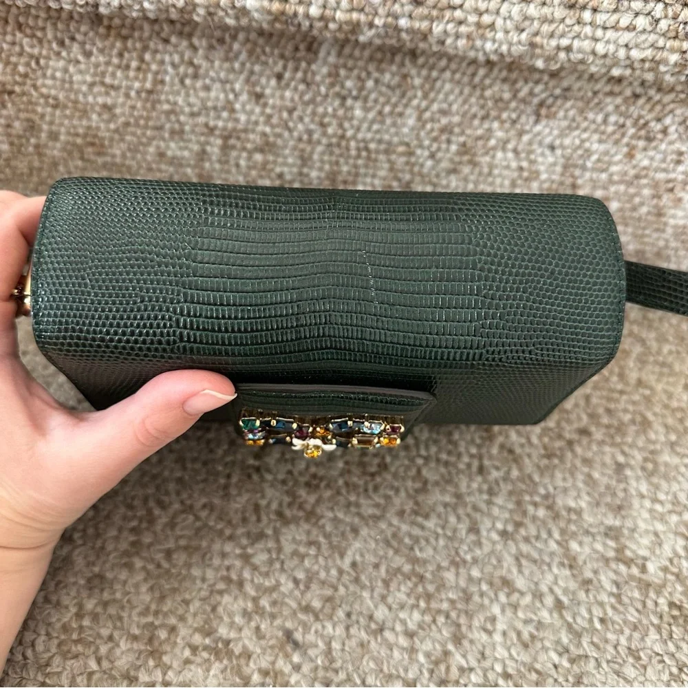 Dolce & Gabbana Forest Green Lizard Embossed Leather DG Millennials Shoulder Bag
